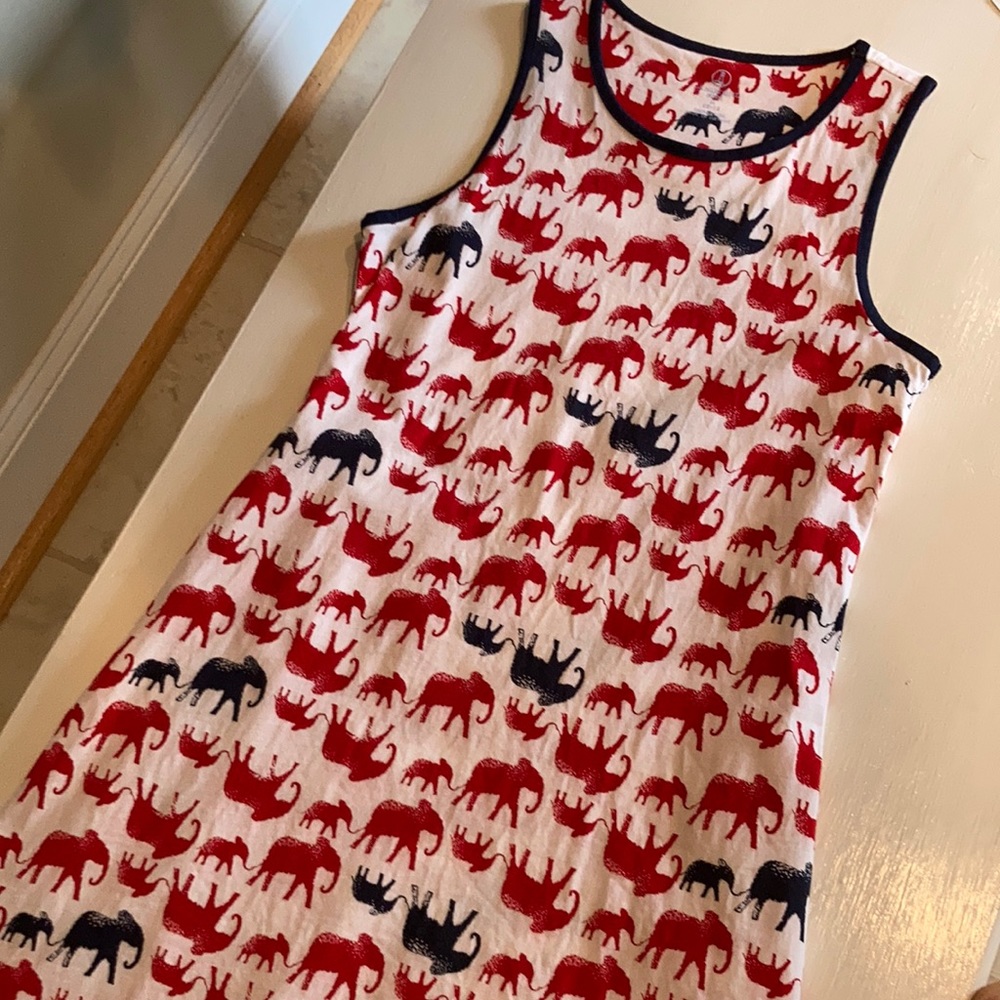 Lands' End cotton red and blue elephant girls summer dress